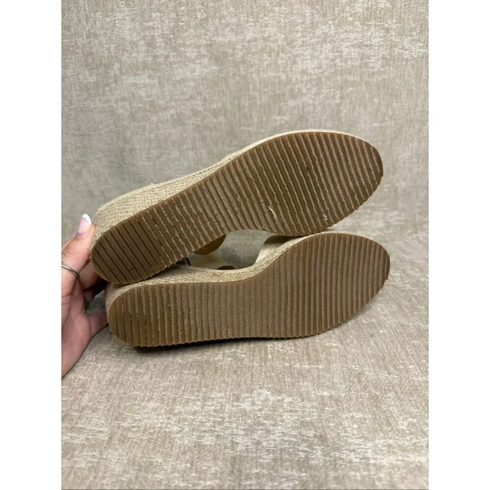 Anne Klein Women's Zoey iFlex Espadrille Slip On Wedge Sandals Natural Gold Sz 9